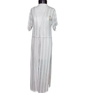 Nothing To Wear Off White Lace Draw String Waist Side Slits Duster Small/Medium